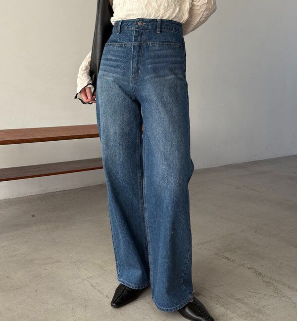  「【低身長サイズあり】スリットポケットストレートデニム」|デニム|
