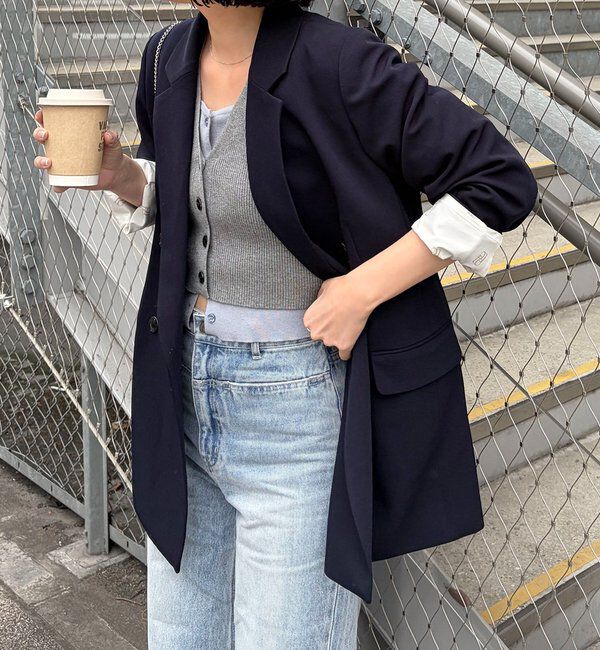  「【再販・サイズ展開あり・WEB限定カラー/グレージュ】Wテーラージャケット」|テーラードジャケット|ネイビー