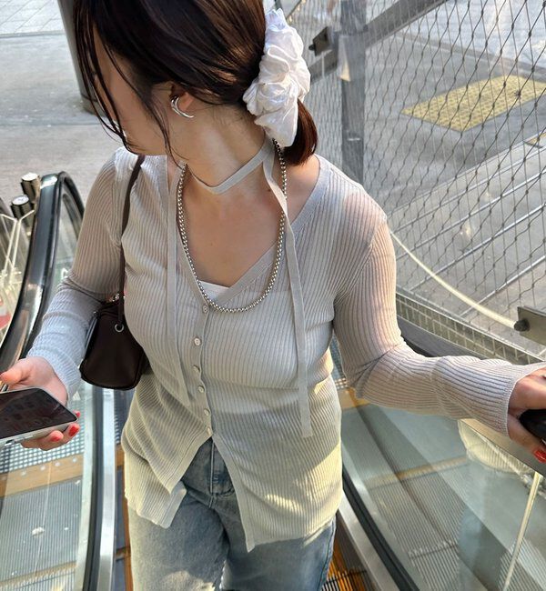  「【インフルエンサー＠komorin_コラボ】チョーカーリブカーディガン」|カーディガン|
