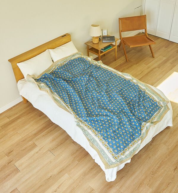 collex「マルチクロス ボニータ花柄 ブロックプリント 145&times;225」|ブランケット|ブルー