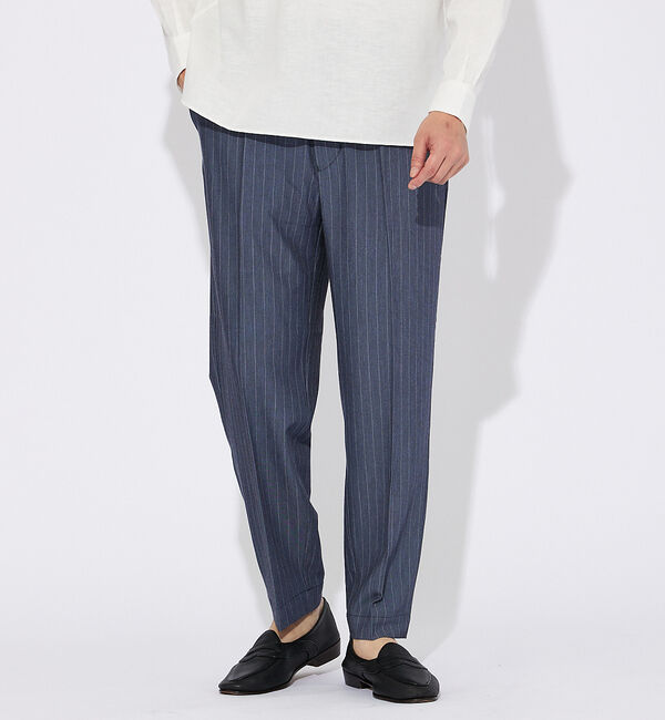 ABAHOUSE「【ストライプ】ワイド テーパードパンツ」|その他|ネイビー