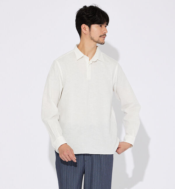 ABAHOUSE「コットンリネン 比翼 プルオーバーシャツ」|シャツ・ブラウス|ホワイト