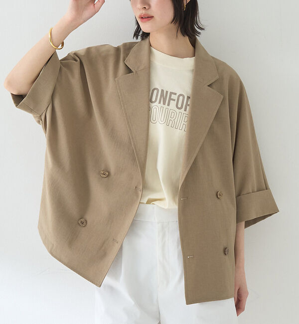 Rouge vif「撥水ドルマンハーフスリーブジャケット」|テーラードジャケット|ダークベージュ