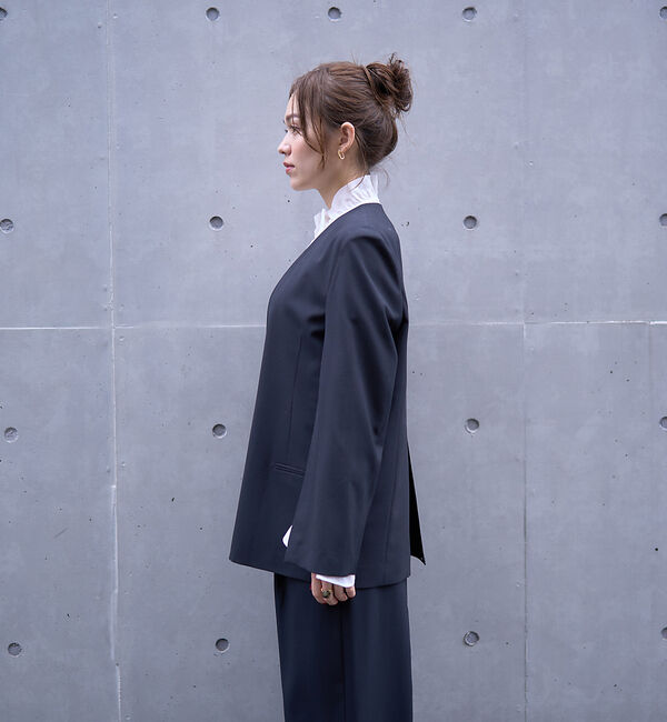 Rouge vif「ノーカラースリットスリーブジャケット」|ノーカラージャケット|