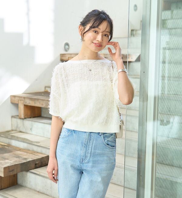 Rouge vif「シアーフリンジニット フレンチプルオーバー」|ニット・セーター|