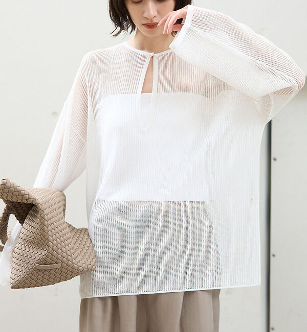 Rouge vif「スキッパー風透かしメッシュニット」|ニット・セーター|ホワイト