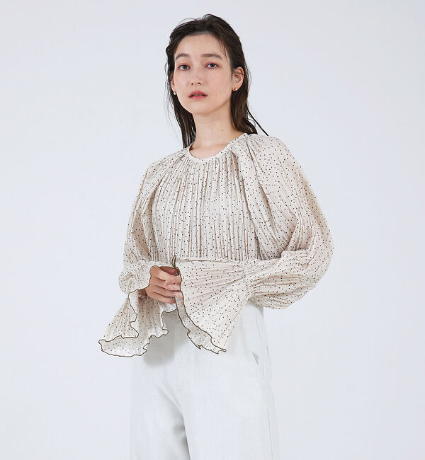 qualite「ドットプリーツブラウス」|シャツ・ブラウス|