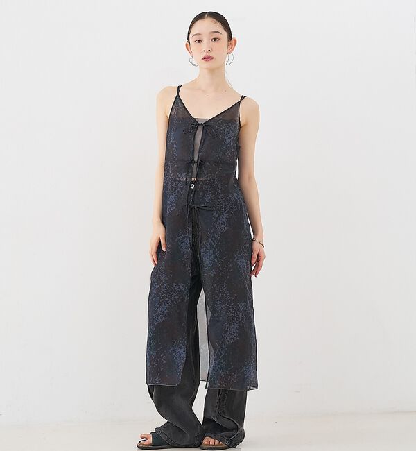 NOMINE「【前後着用可】水彩アート ニュアンス柄 2WAY シアー キャミワンピース ロン」|ワンピース|