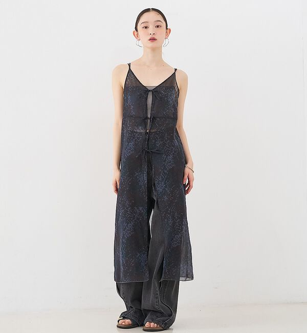 NOMINE「【前後着用可】水彩アート ニュアンス柄 2WAY シアー キャミワンピース ロン」|ワンピース|