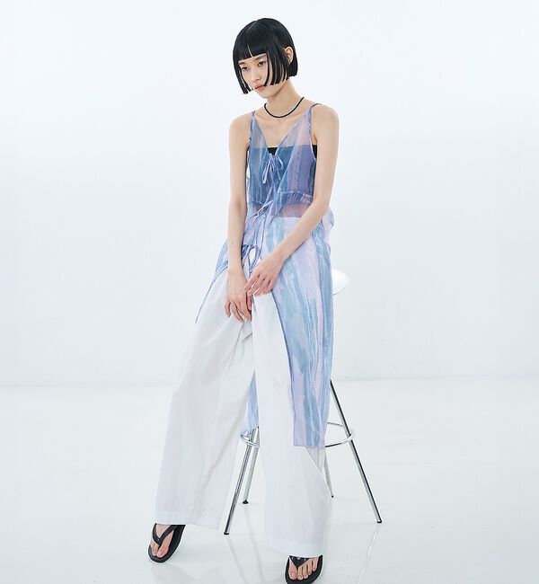 NOMINE「【前後着用可】水彩アート ニュアンス柄 2WAY シアー キャミワンピース ロン」|ワンピース|