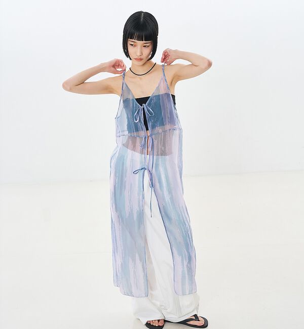 NOMINE「【前後着用可】水彩アート ニュアンス柄 2WAY シアー キャミワンピース ロン」|ワンピース|