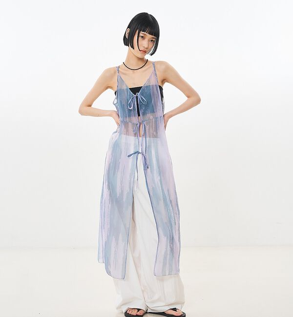 NOMINE「【前後着用可】水彩アート ニュアンス柄 2WAY シアー キャミワンピース ロン」|ワンピース|