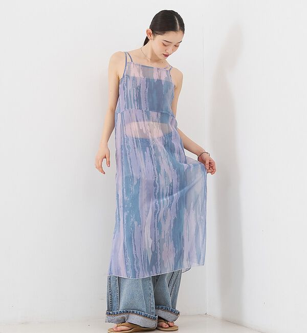 NOMINE「【前後着用可】水彩アート ニュアンス柄 2WAY シアー キャミワンピース ロン」|ワンピース|