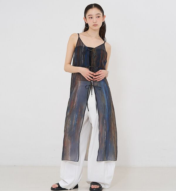 NOMINE「【前後着用可】水彩アート ニュアンス柄 2WAY シアー キャミワンピース ロン」|ワンピース|