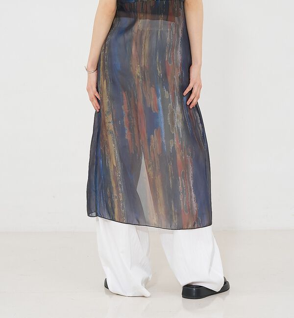 NOMINE「【前後着用可】水彩アート ニュアンス柄 2WAY シアー キャミワンピース ロン」|ワンピース|