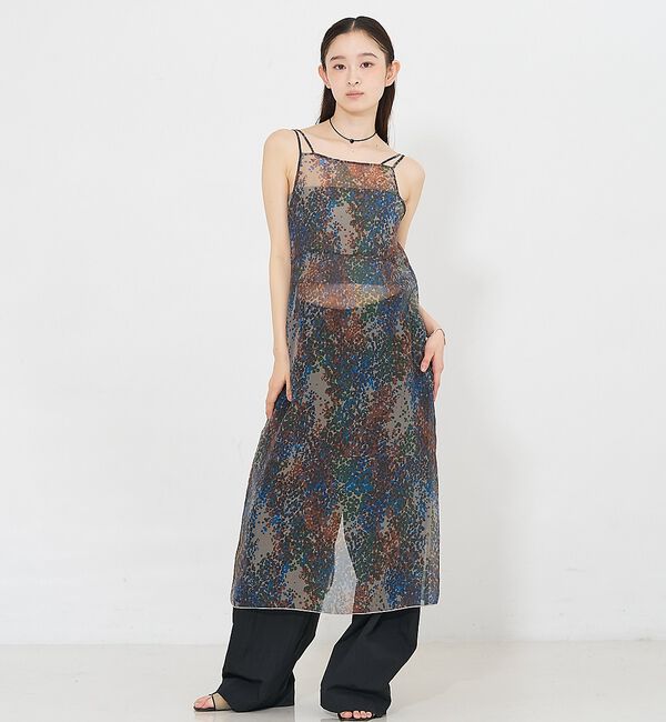 NOMINE「【前後着用可】水彩アート ニュアンス柄 2WAY シアー キャミワンピース ロン」|ワンピース|