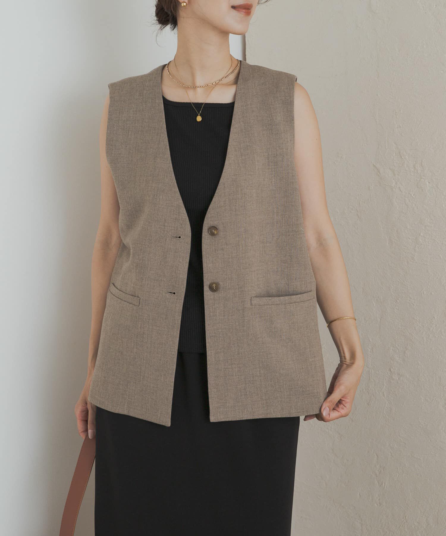 URBAN RESEARCH DOORS「ノーカラージレ」|ノーカラーコート|ベージュ