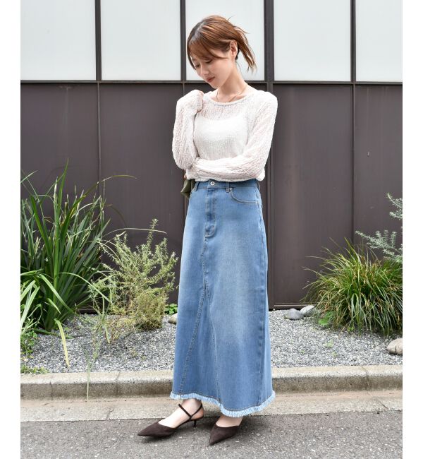  「リメイク風ラメデニムスカート」|スカート|