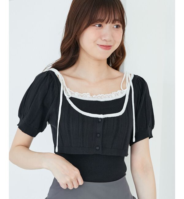  「キャミ＆バイカラークロップドカーデ」|カーディガン|