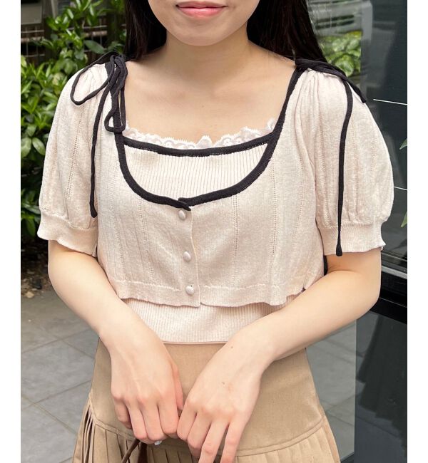  「キャミ＆バイカラークロップドカーデ」|カーディガン|