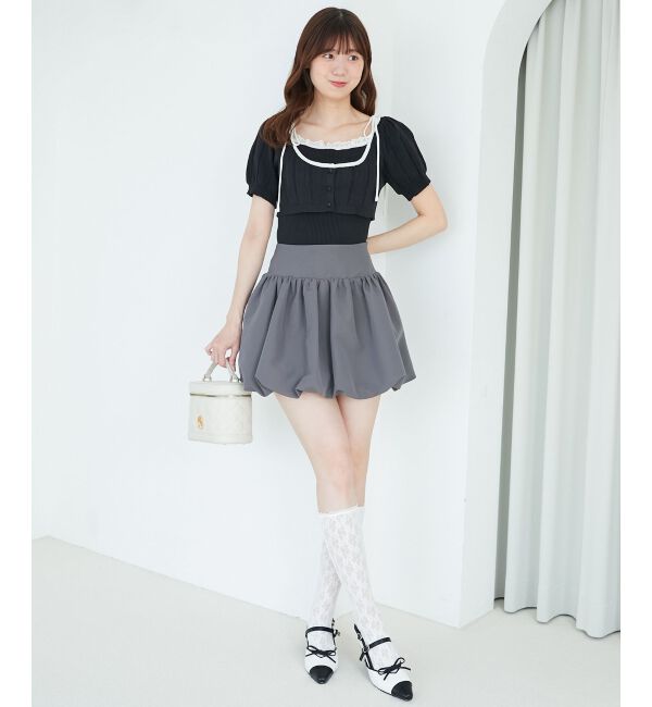  「キャミ＆バイカラークロップドカーデ」|カーディガン|