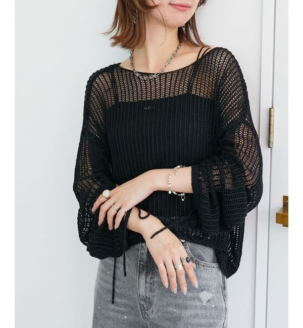  「キラキラメッシュニット」|ニット・セーター|ブラック