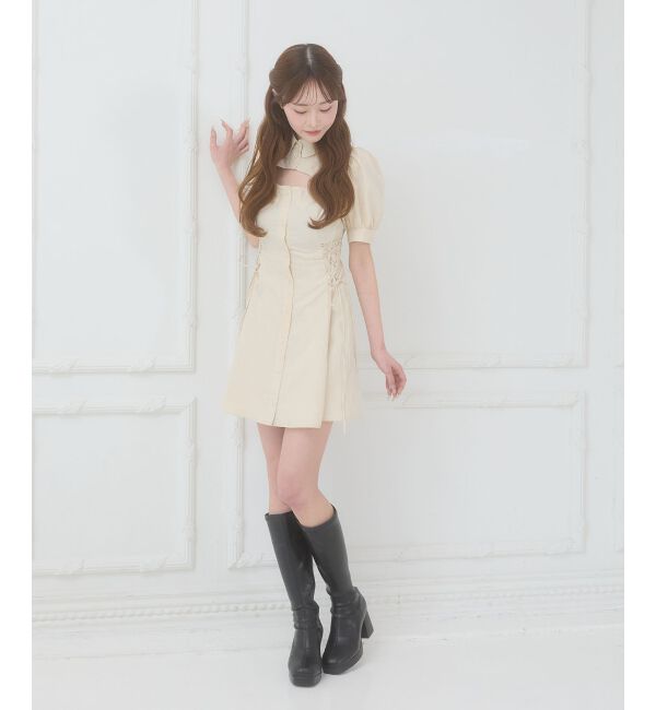  「デコルテオープンミニシャツワンピ」|ワンピース|