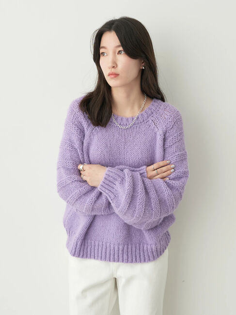 earth music&ecology「袖ガーター編みニットプルオーバー」|ニット・セーター|