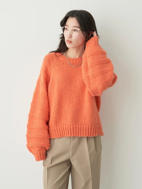 earth music&ecology「袖ガーター編みニットプルオーバー」|ニット・セーター|