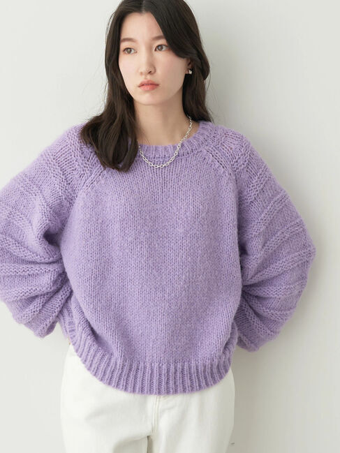 earth music&ecology「袖ガーター編みニットプルオーバー」|ニット・セーター|ラベンダー