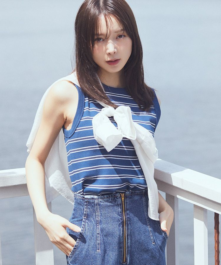 earth music&ecology「リブタンクトップ」|インナー|ボーダーブルー