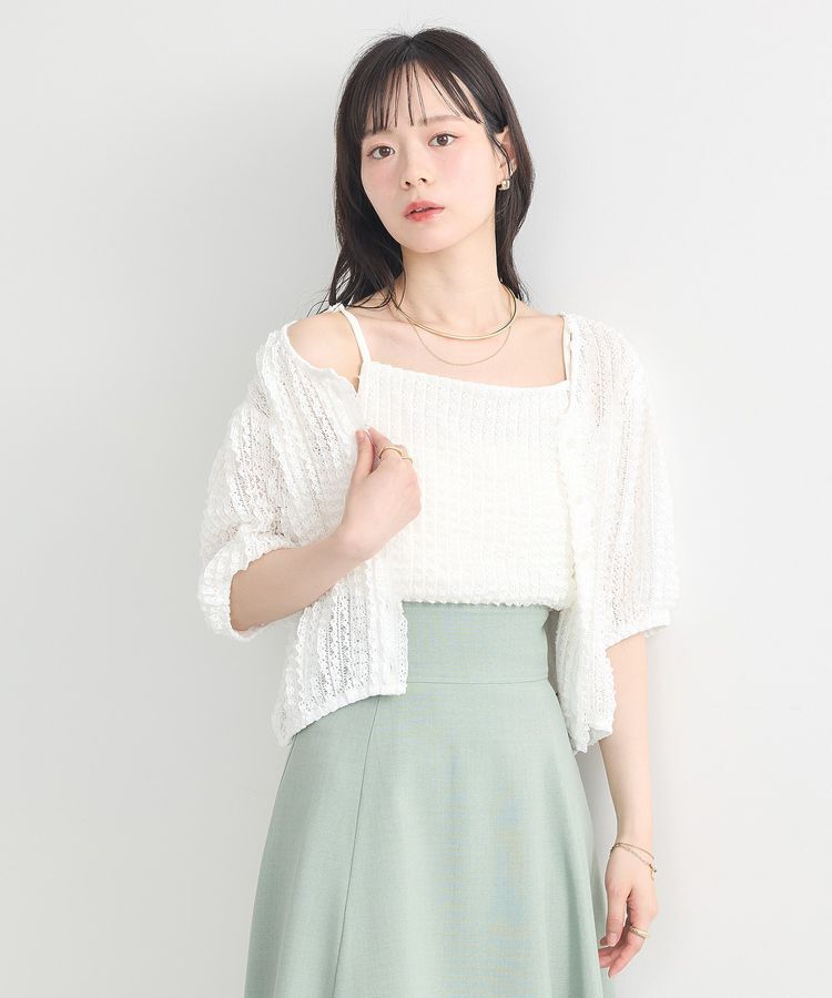 earth music&ecology「ミニフリルカットレースアンサンブル」|カーディガン|
