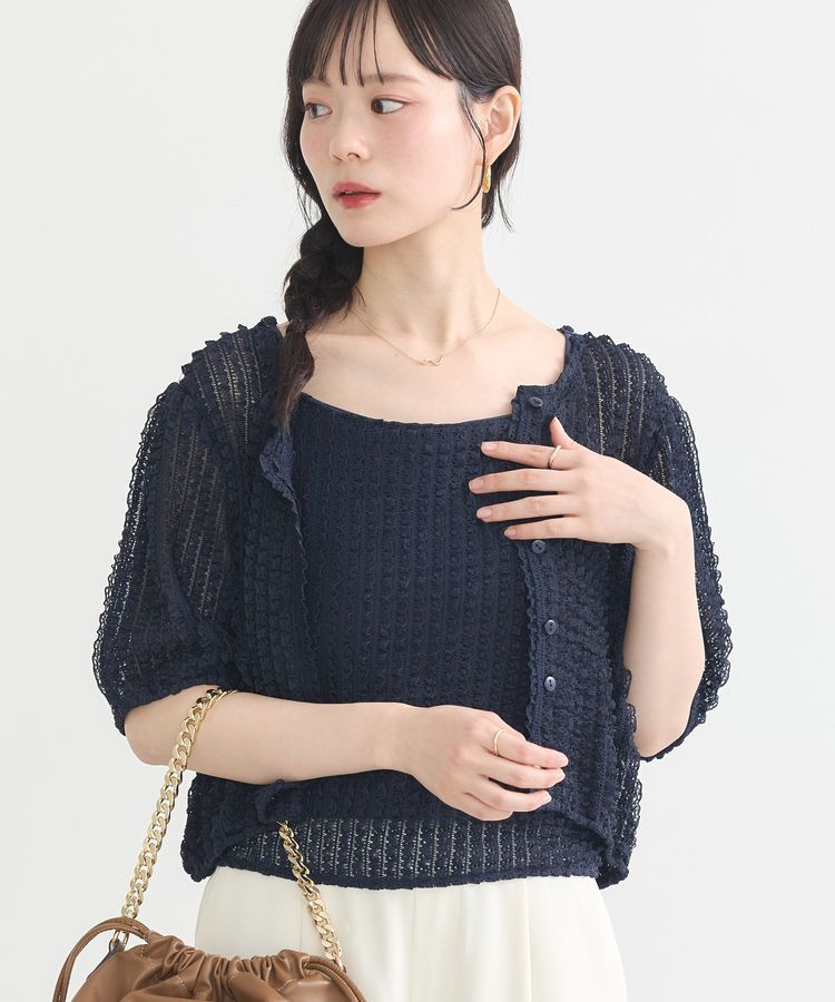 earth music&ecology「ミニフリルカットレースアンサンブル」|カーディガン|