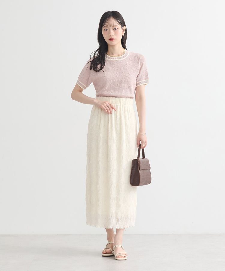 earth music&ecology「バイカラーフラワージャガードニットプルオーバー」|ニット・セーター|