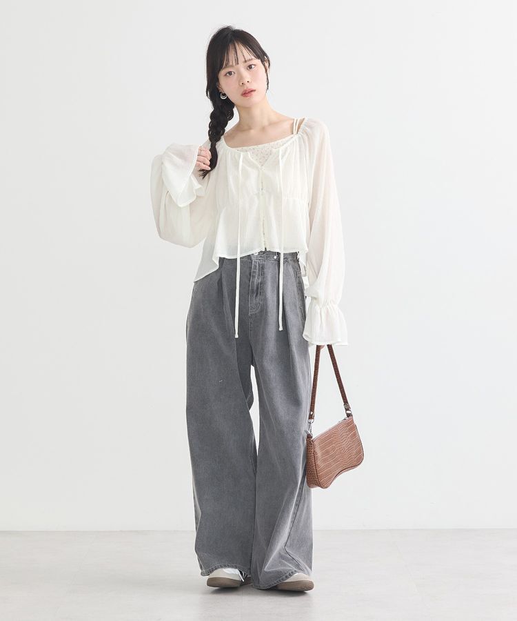 earth music&ecology「ダブルストラップパターンメッシュキャミソール」|インナー|