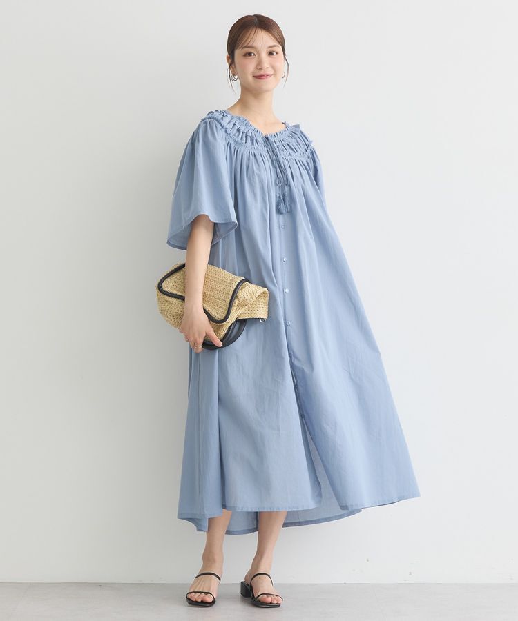 earth music&ecology「ギャザーロングワンピース」|ワンピース|Light Blue