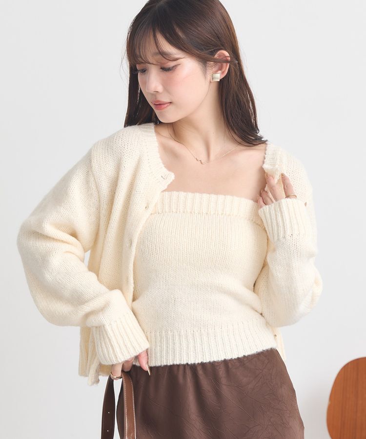 earth music&ecology「SET2点フラワースパンコールカーデ＋ビスチェ」|カーディガン|Ivory