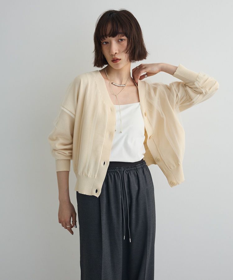 AnriettMusee「チュールドッキングVネックニットカーディガン」|カーディガン|