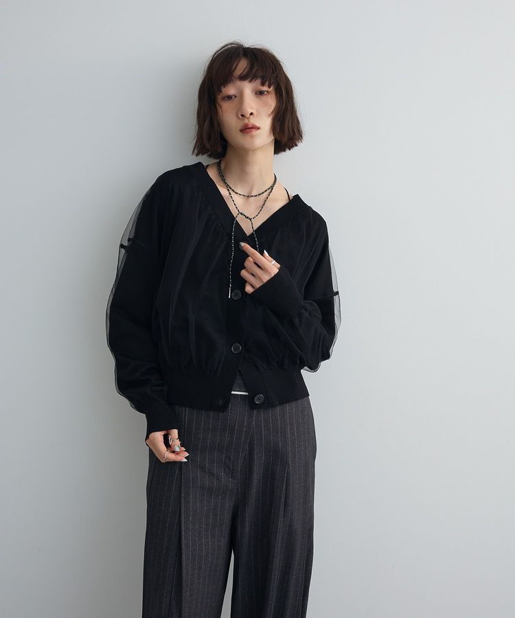 AnriettMusee「チュールドッキングVネックニットカーディガン」|カーディガン|