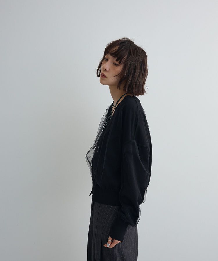 AnriettMusee「チュールドッキングVネックニットカーディガン」|カーディガン|