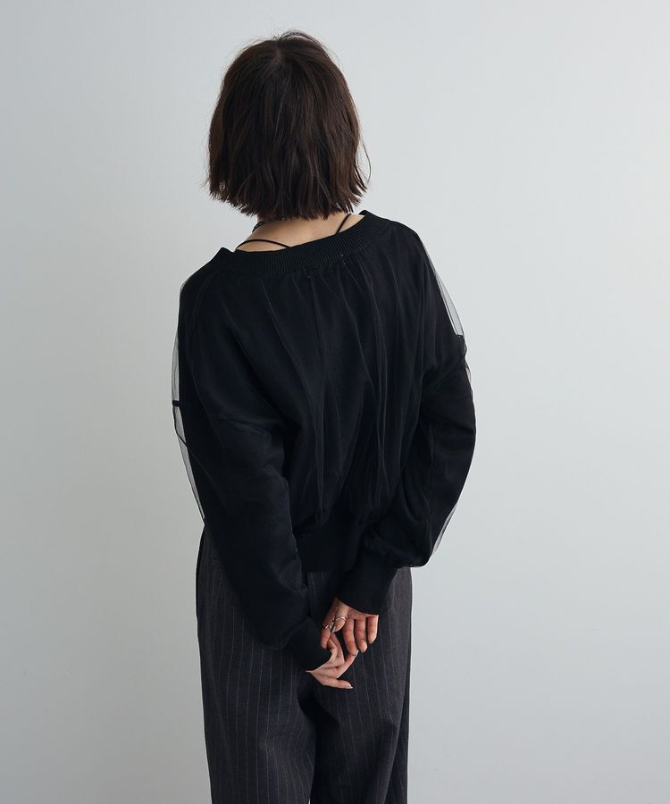 AnriettMusee「チュールドッキングVネックニットカーディガン」|カーディガン|