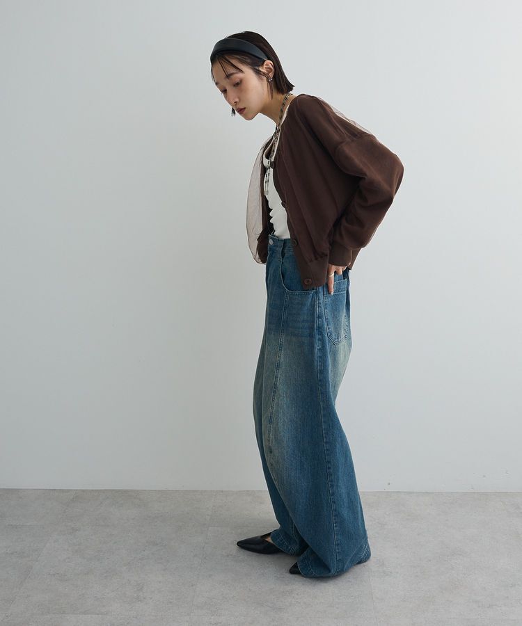 AnriettMusee「チュールドッキングVネックニットカーディガン」|カーディガン|