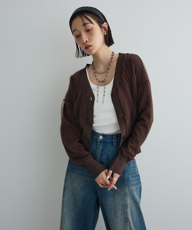 AnriettMusee「チュールドッキングVネックニットカーディガン」|カーディガン|