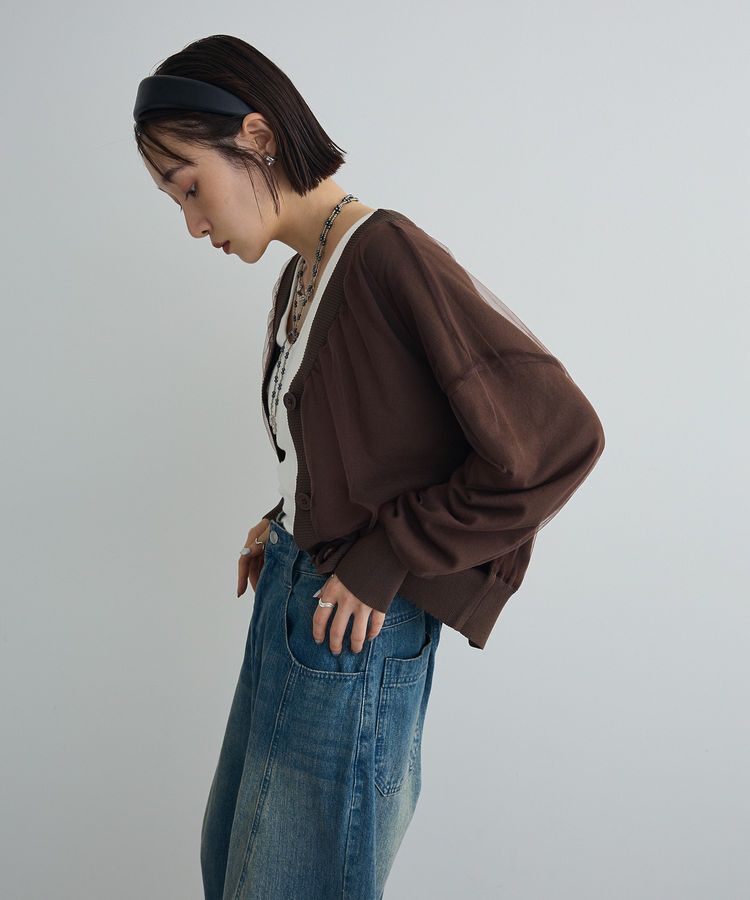 AnriettMusee「チュールドッキングVネックニットカーディガン」|カーディガン|