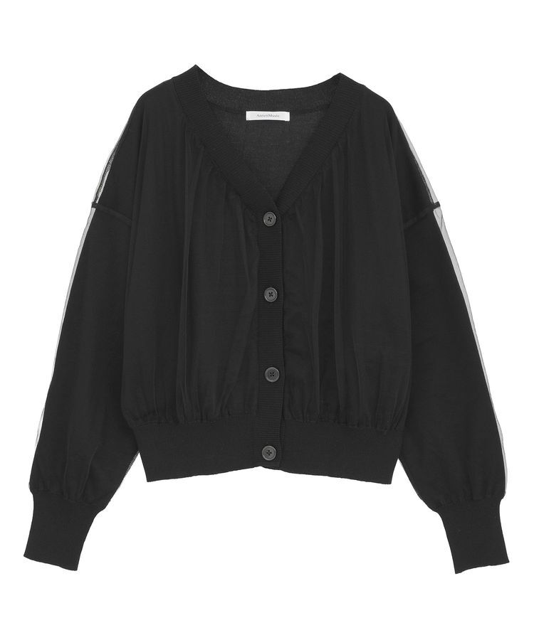 AnriettMusee「チュールドッキングVネックニットカーディガン」|カーディガン|