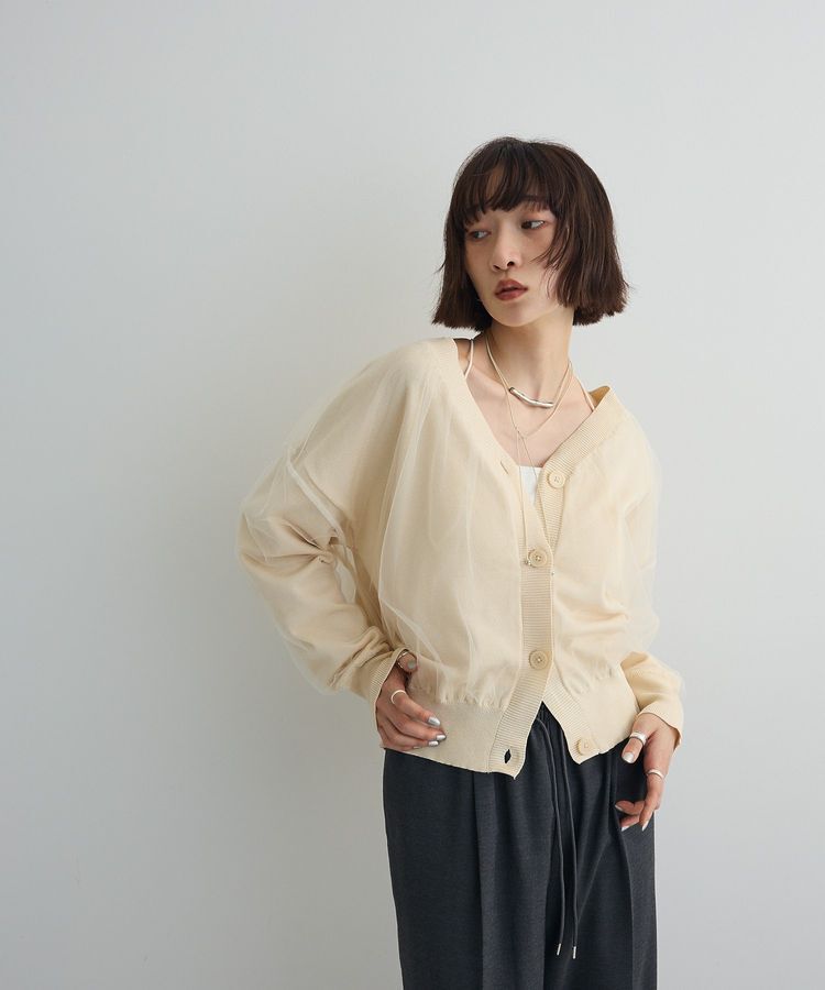 AnriettMusee「チュールドッキングVネックニットカーディガン」|カーディガン|