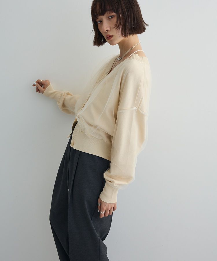 AnriettMusee「チュールドッキングVネックニットカーディガン」|カーディガン|