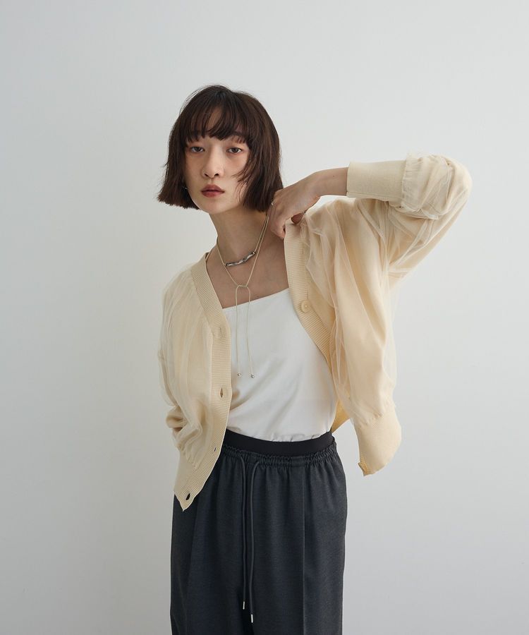 AnriettMusee「チュールドッキングVネックニットカーディガン」|カーディガン|