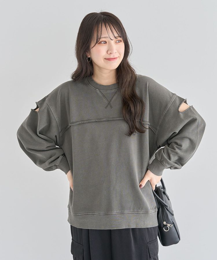 Green Parks「・DOUBLE FLAGS カットオフピグメントスウェット」|Tシャツ・カットソー|Charcoal Gray