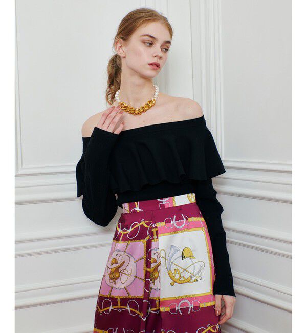 LOULOU WILLOUGHBY「【LOULOU WILLOUGHBY】ラッフルオフショルプルオーバー」|ニット・セーター|